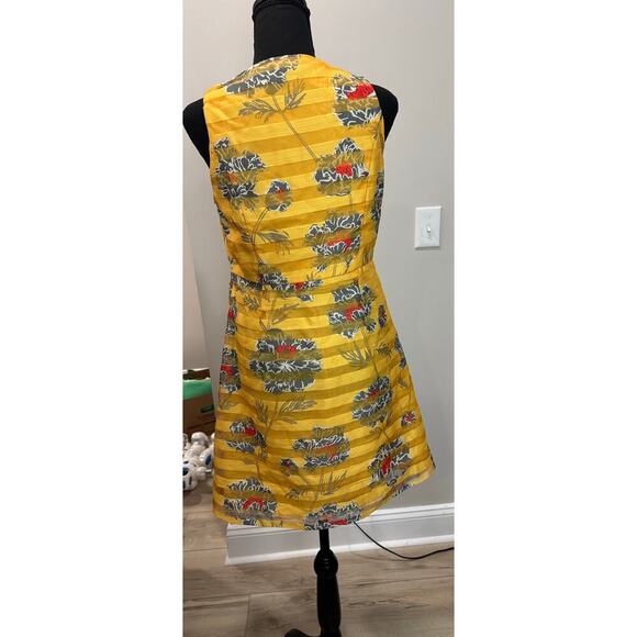 Floral Print Banana Republic Fit Flare Dress Spring Yellow Sheer Stripe Party 6P - Picture 4 of 10